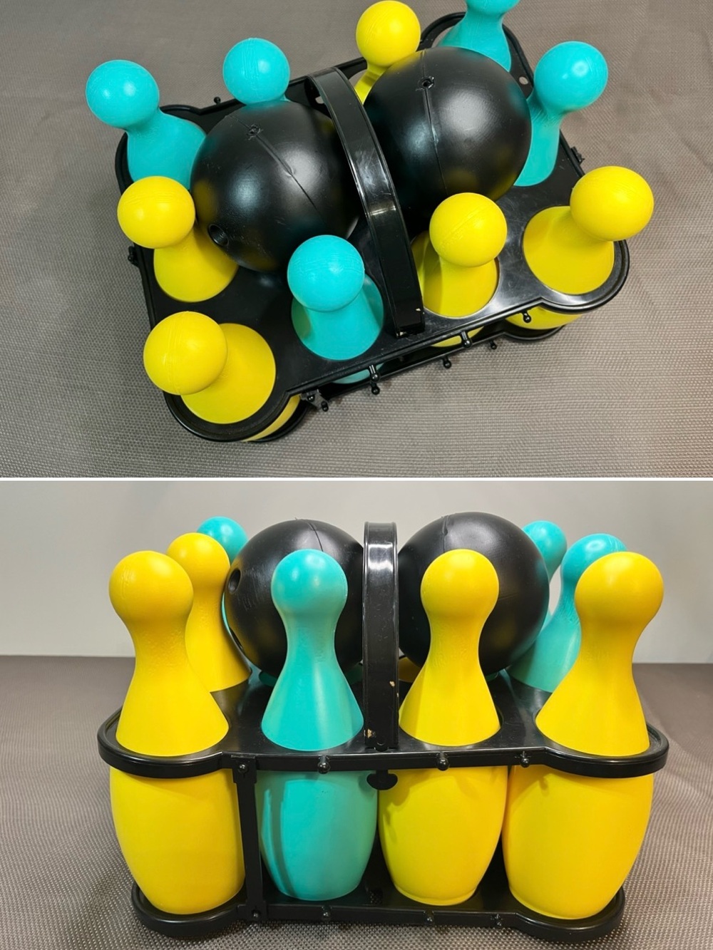 Kids Bowling Set - Teal & Yellow Pins with Black Ball